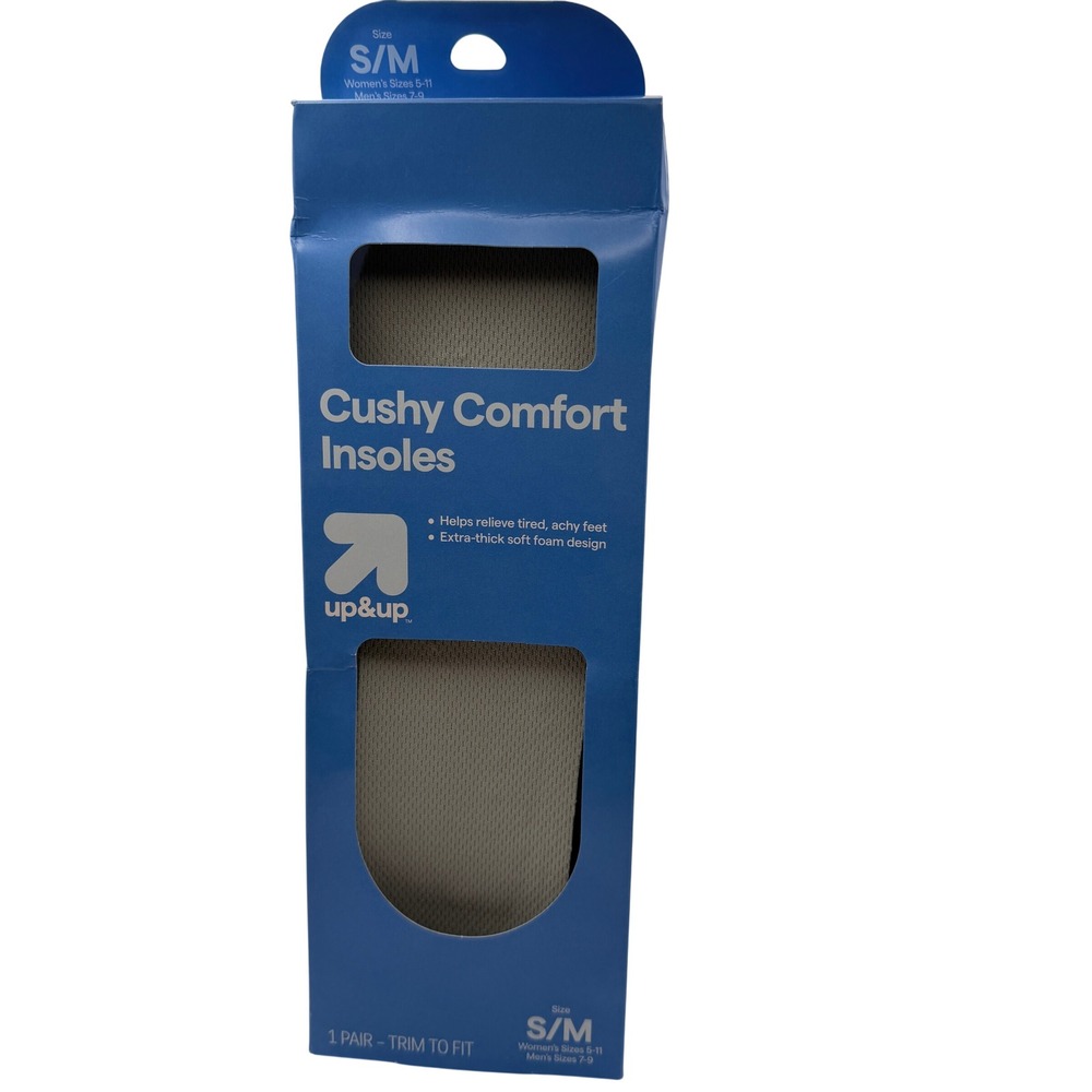 up & up Cushy Comfort Insoles S/M Womens Mens Gray Trim to Fit Shoe Inserts